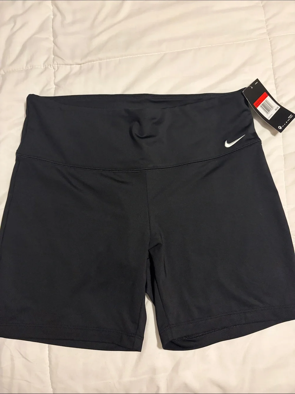 Nike Black High-Waist Bike Shorts with White Swoosh